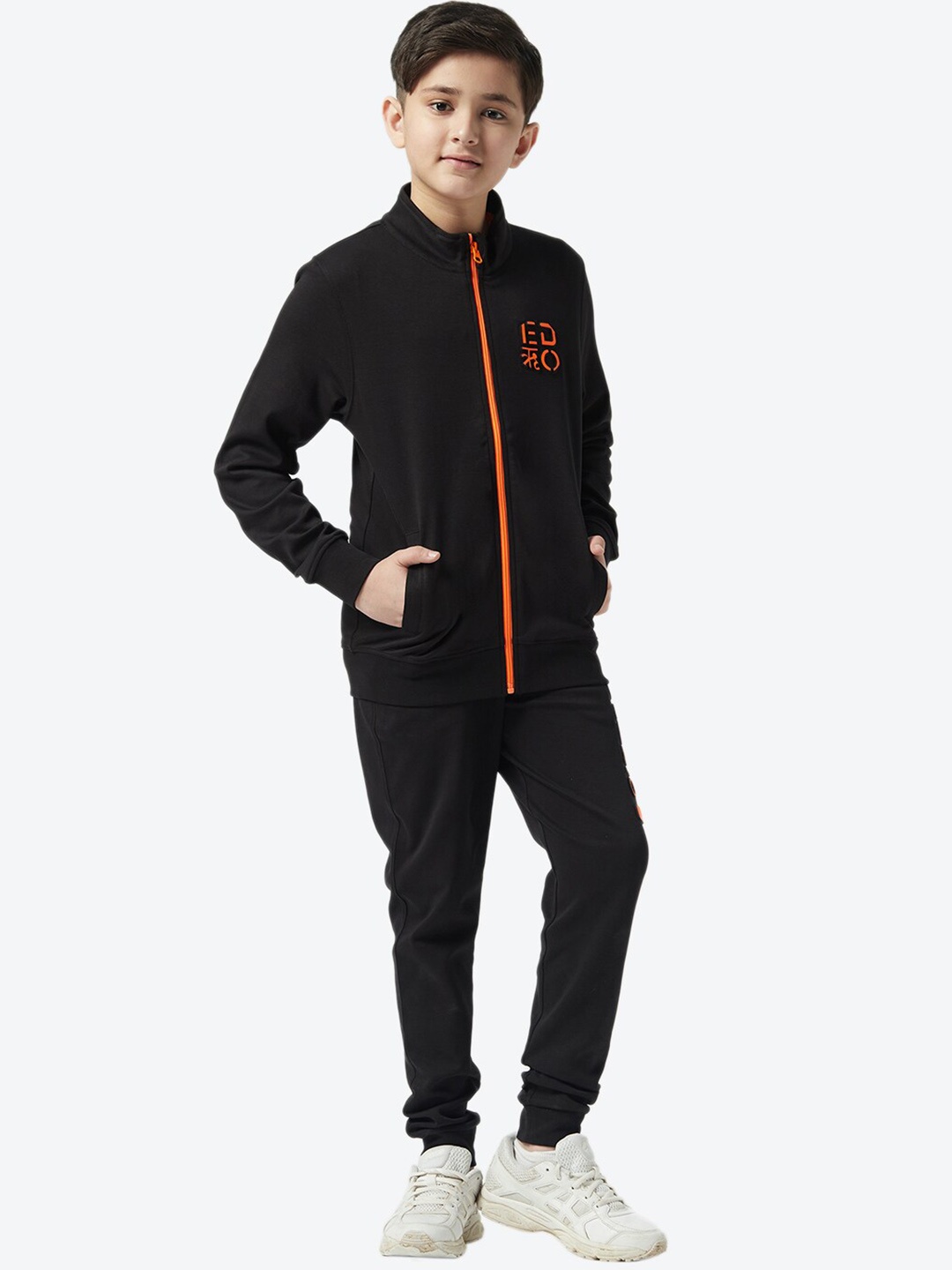 

EDRIO Boys Cotton Brand Logo Printed Tracksuits, Black
