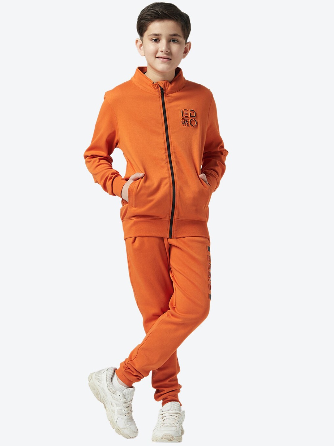 

EDRIO Boys Cotton Brand Logo Printed Tracksuits, Orange