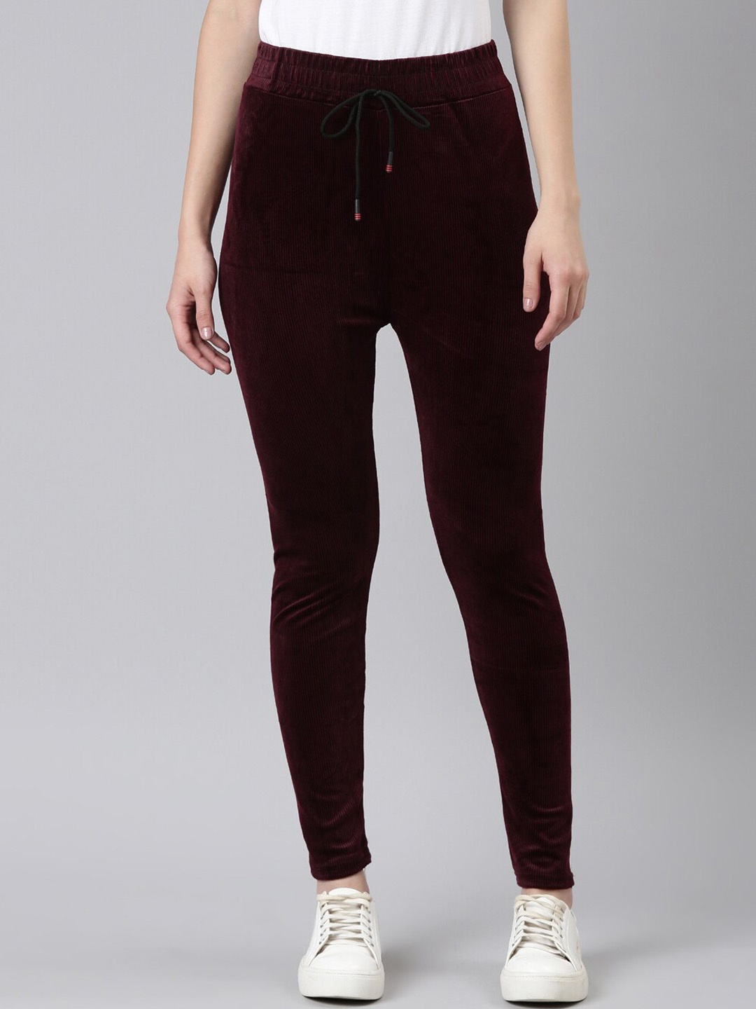 

SHOWOFF Women Mid-Rise Velvet Track Pants, Magenta