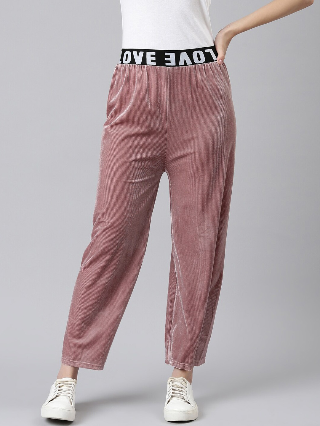 

SHOWOFF Women Velvet Straight-fit Track Pants, Pink