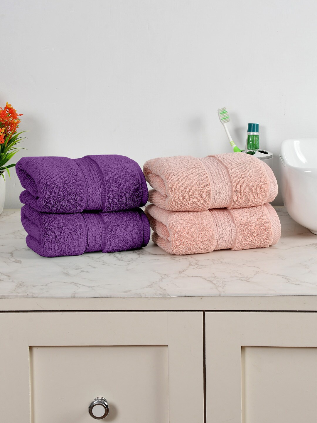 

AVI Living Pink & Purple 4 Pieces 550 GSM Pure Cotton Hand Towels