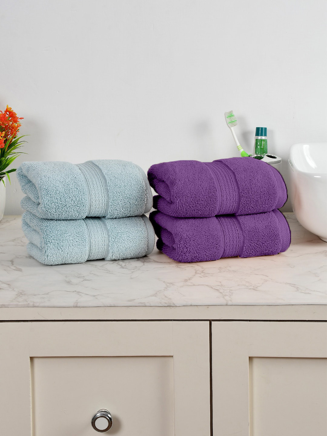 

AVI Living Blue & Purple 4 Pieces 550GSM Pure Cotton Hand Towels