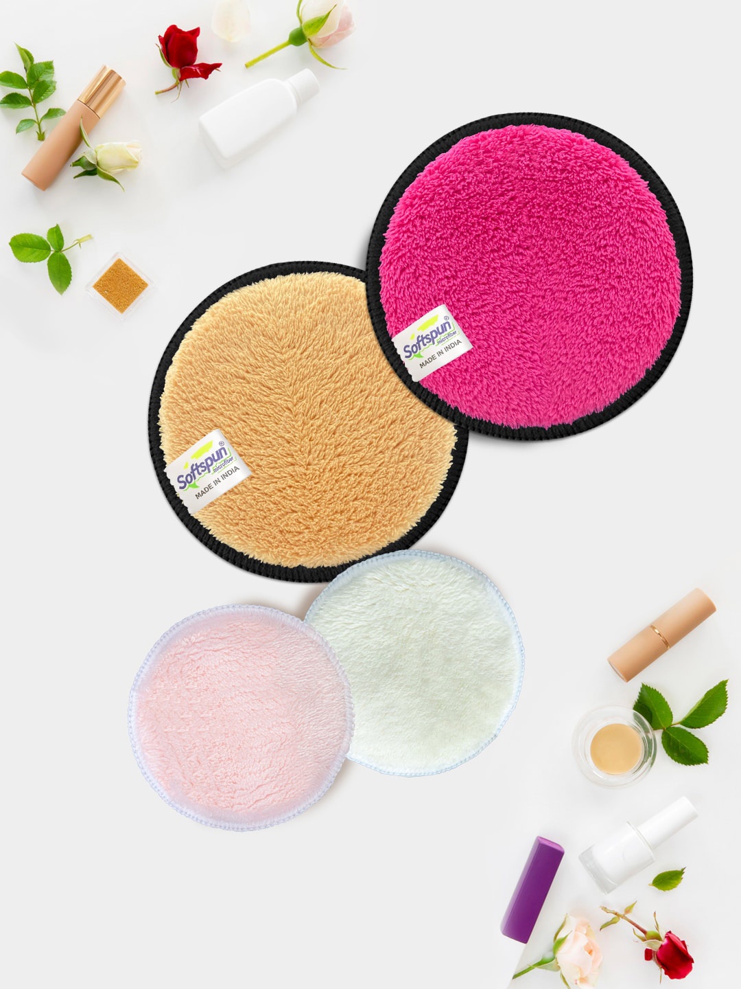 

Softspun Microfiber Set of 4 Reusable Makeup Remover Cleansing Pads, Multi