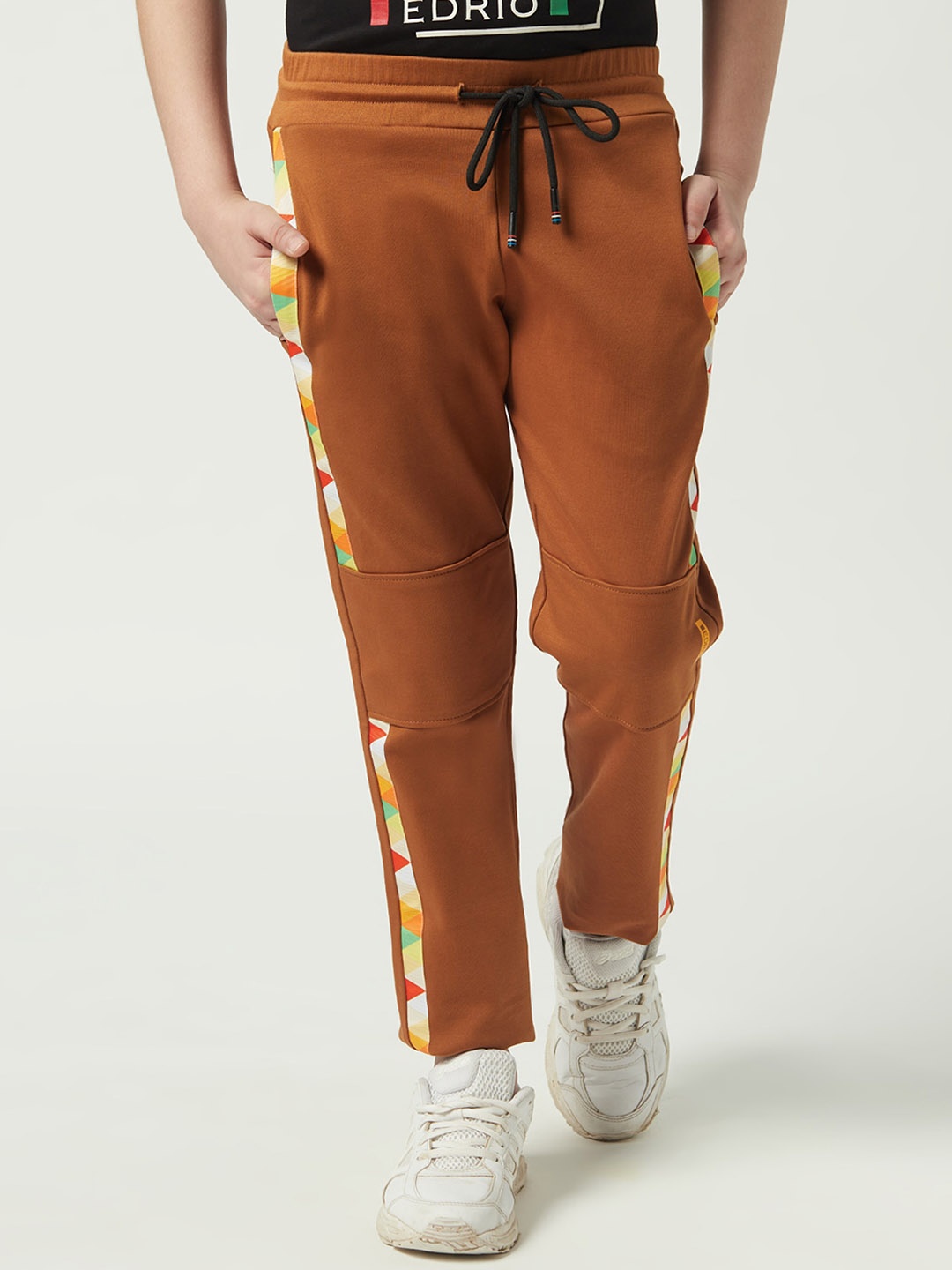 

EDRIO Boys Side Taping Detail Cotton Track Pants, Brown
