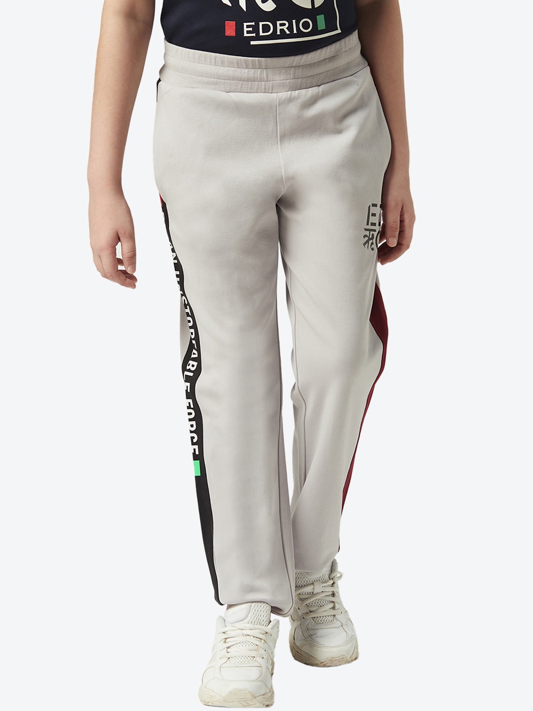 

EDRIO Boys Side Striped Cotton Track Pants, Grey