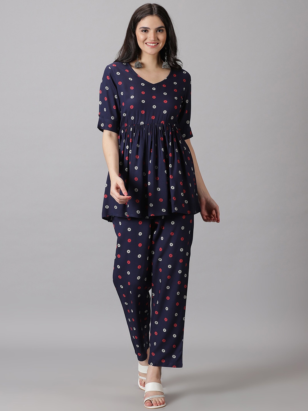 

DK FAB Floral Printed Regular Top With Trousers, Blue