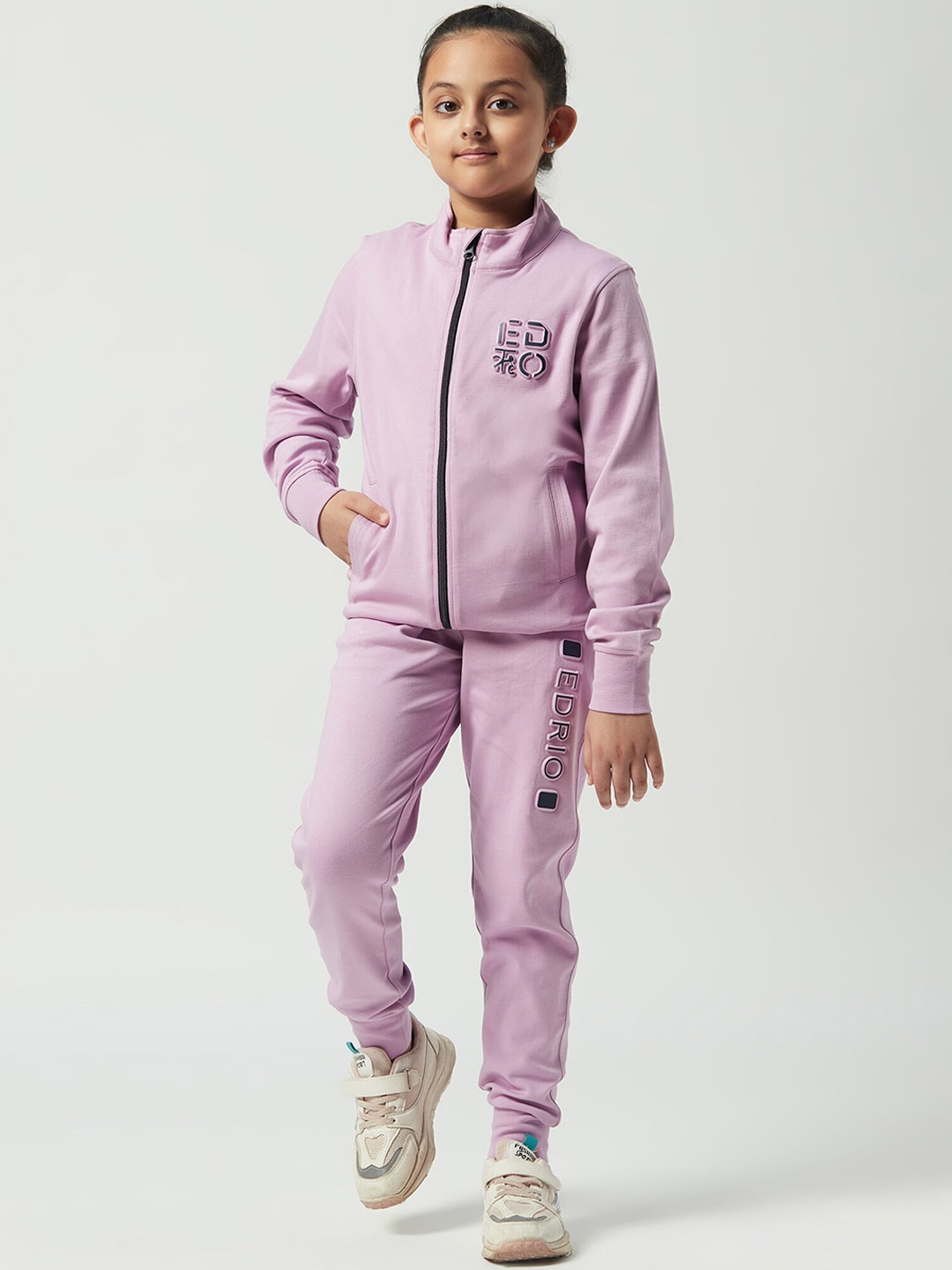 

EDRIO Girls Cotton Brand Logo Printed Tracksuits, Purple