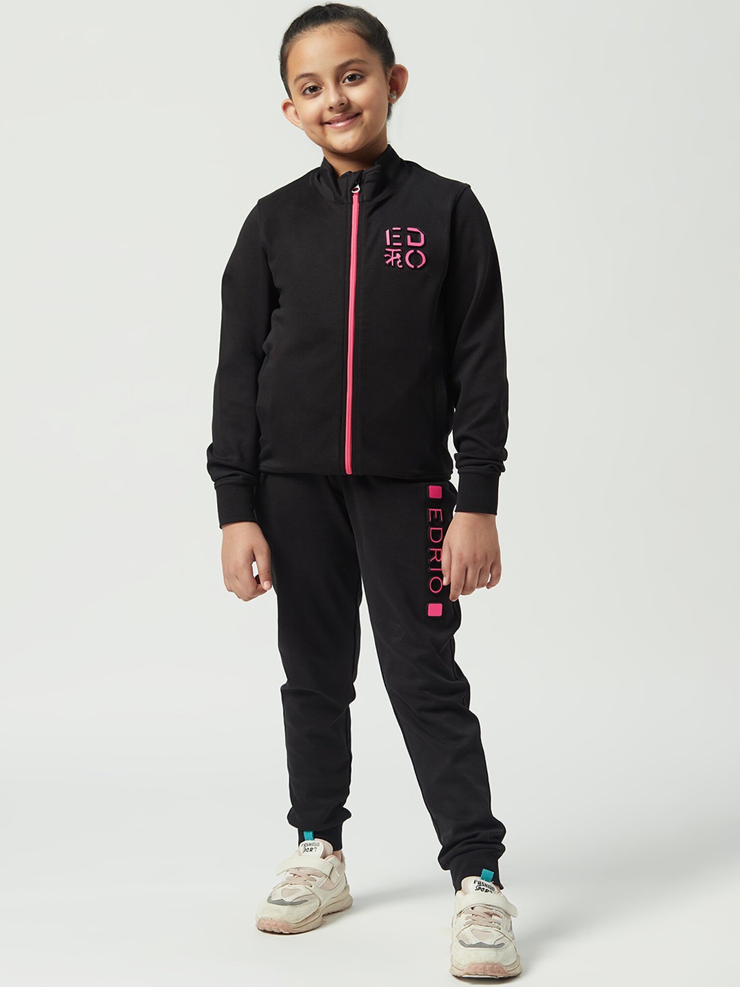 

EDRIO Girls Brand Logo Printed Cotton Tracksuits, Black