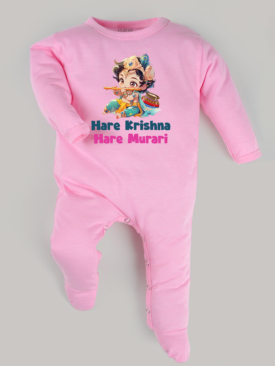 

FFLIRTYGO Infants Printed Pure Cotton Janmashtmi Special Sleepsuit, Pink