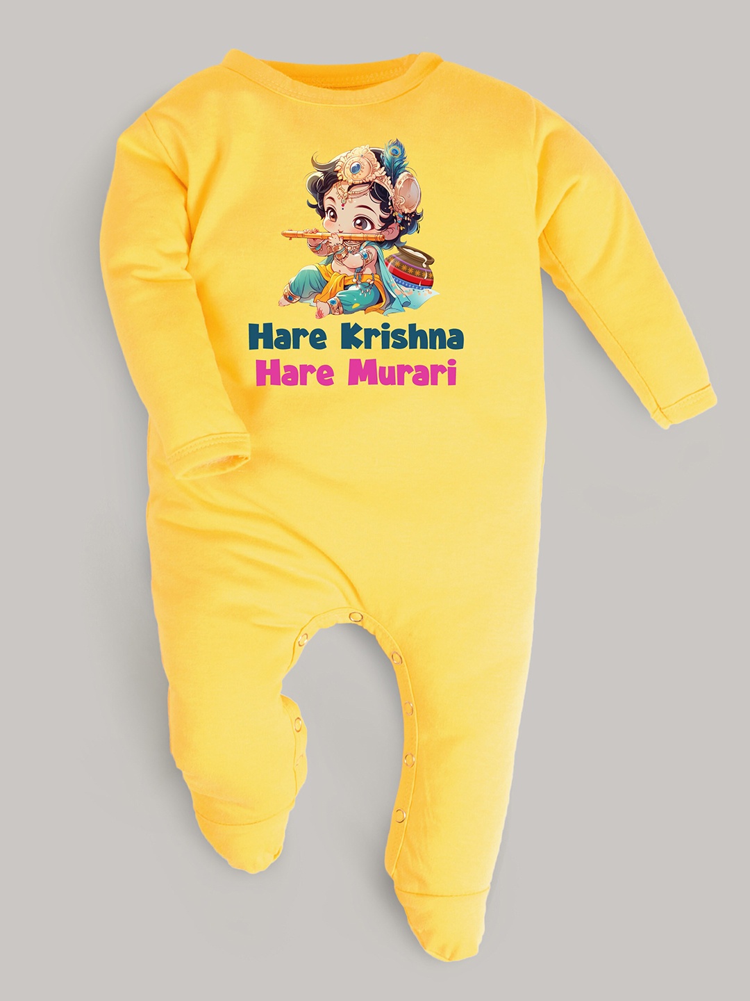 

FFLIRTYGO Infants Printed Pure Cotton Janmashtmi Special Sleepsuit, Yellow