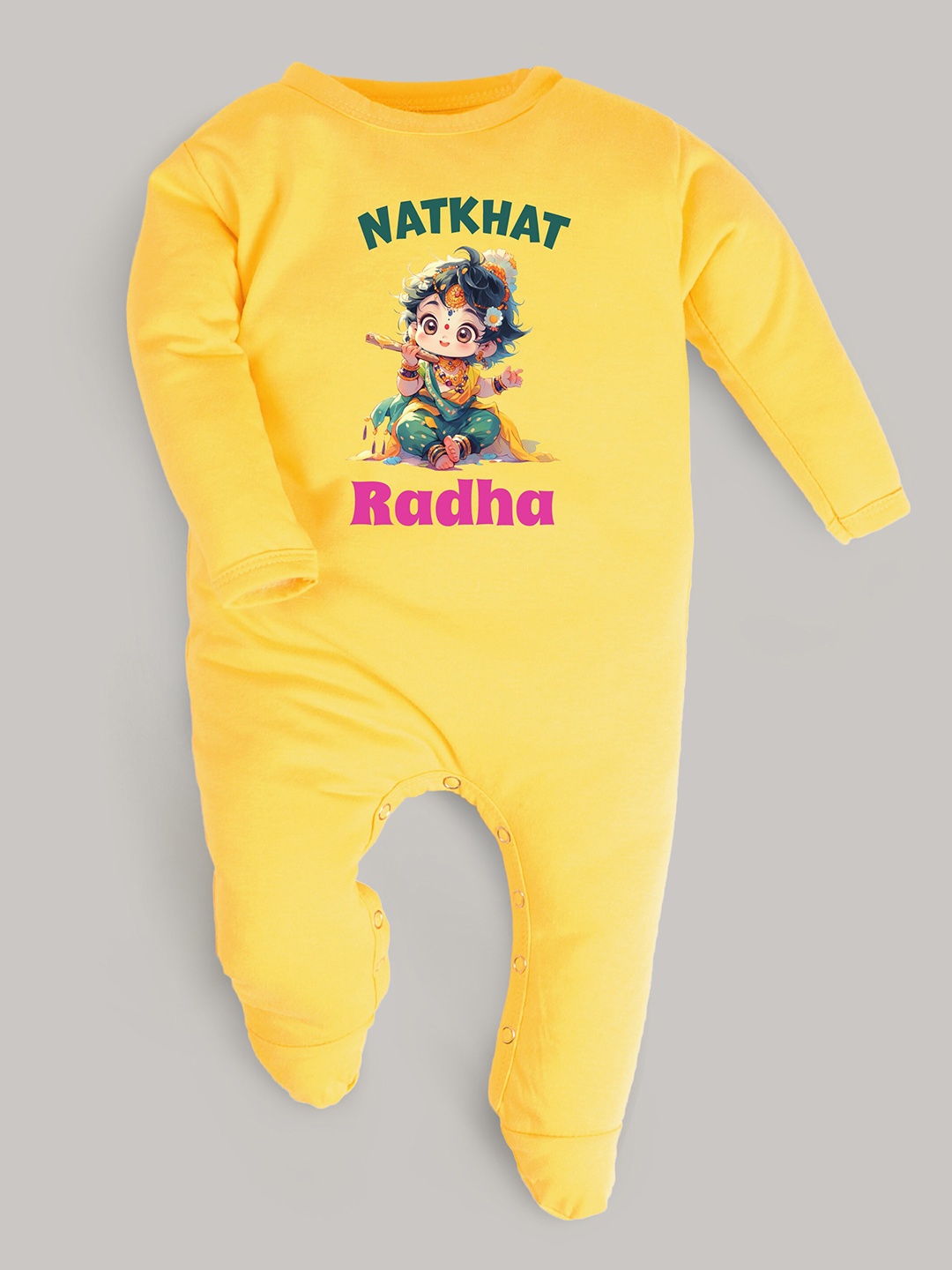 

FFLIRTYGO Infants Printed Pure Cotton Janmashtmi Special Sleepsuit, Yellow