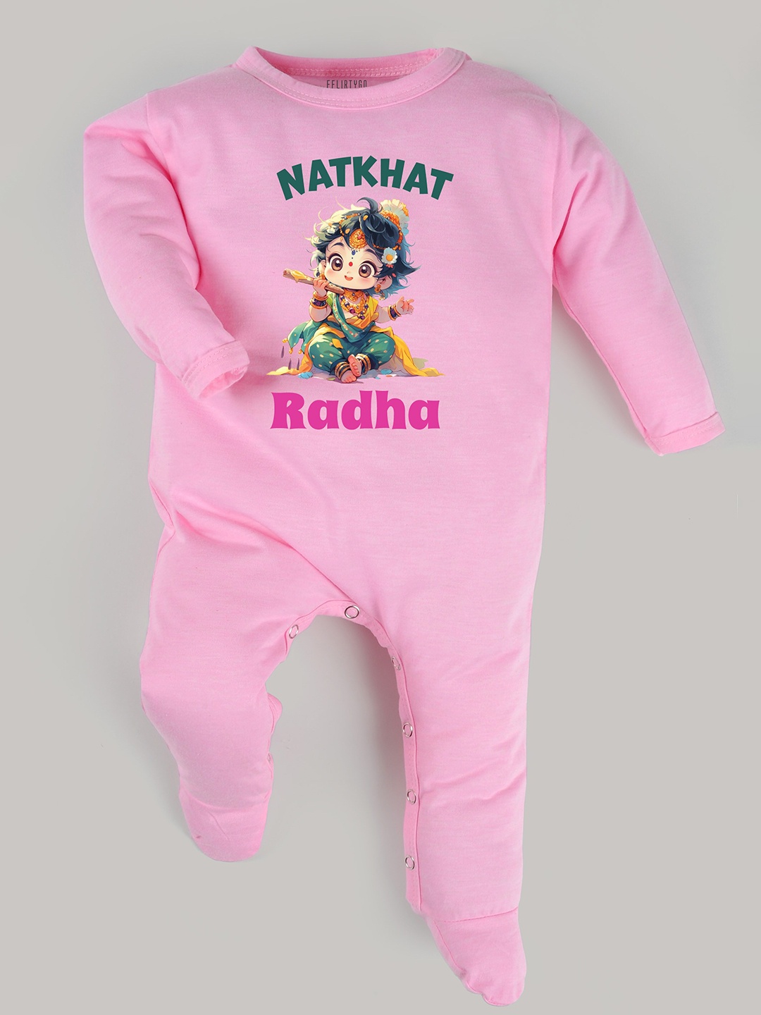 

FFLIRTYGO Infants Printed Pure Cotton Janmashtmi Special Sleepsuit, Pink