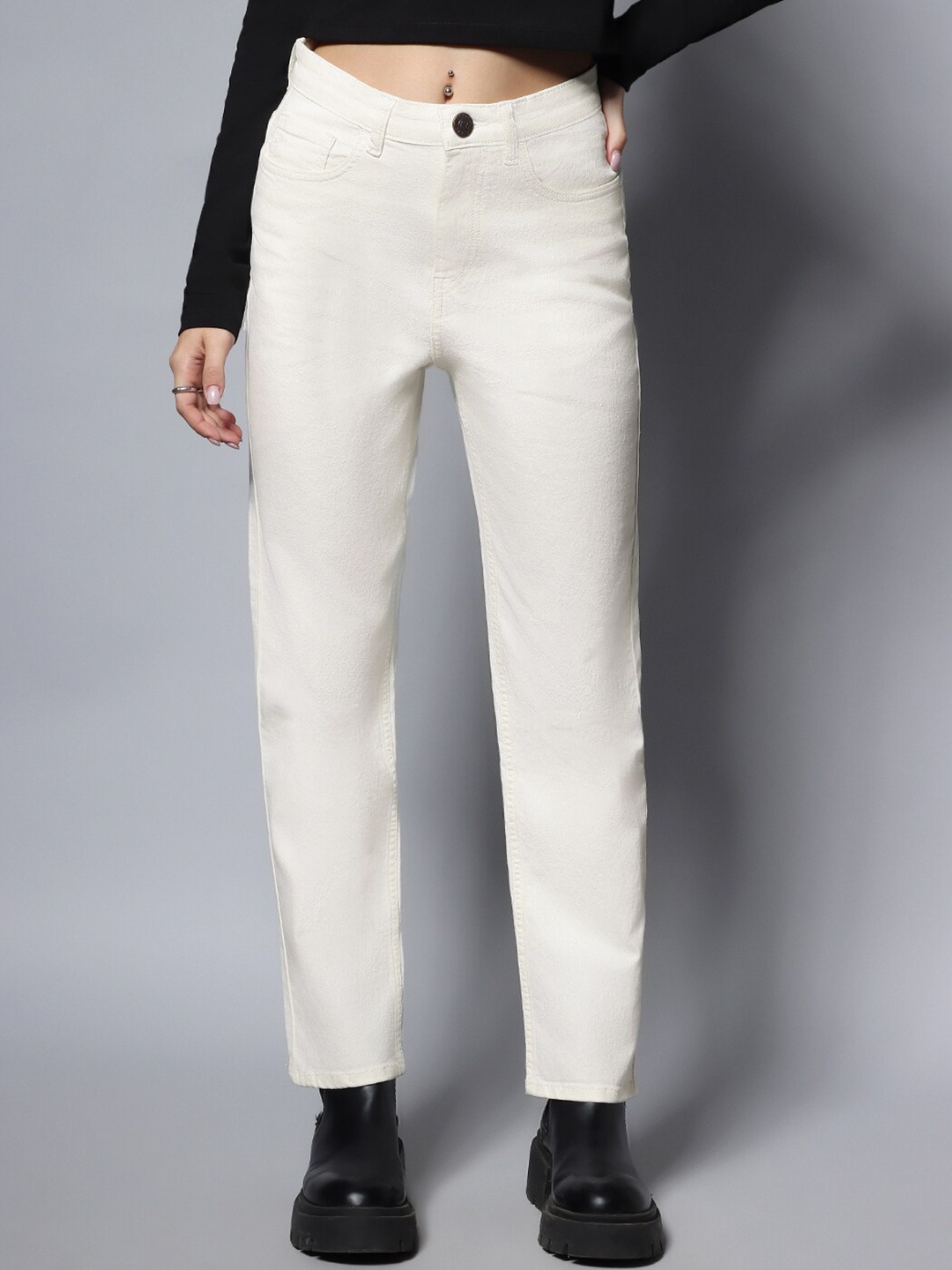 

High Star Stretch Straight Fit Clean Look Jeans, White