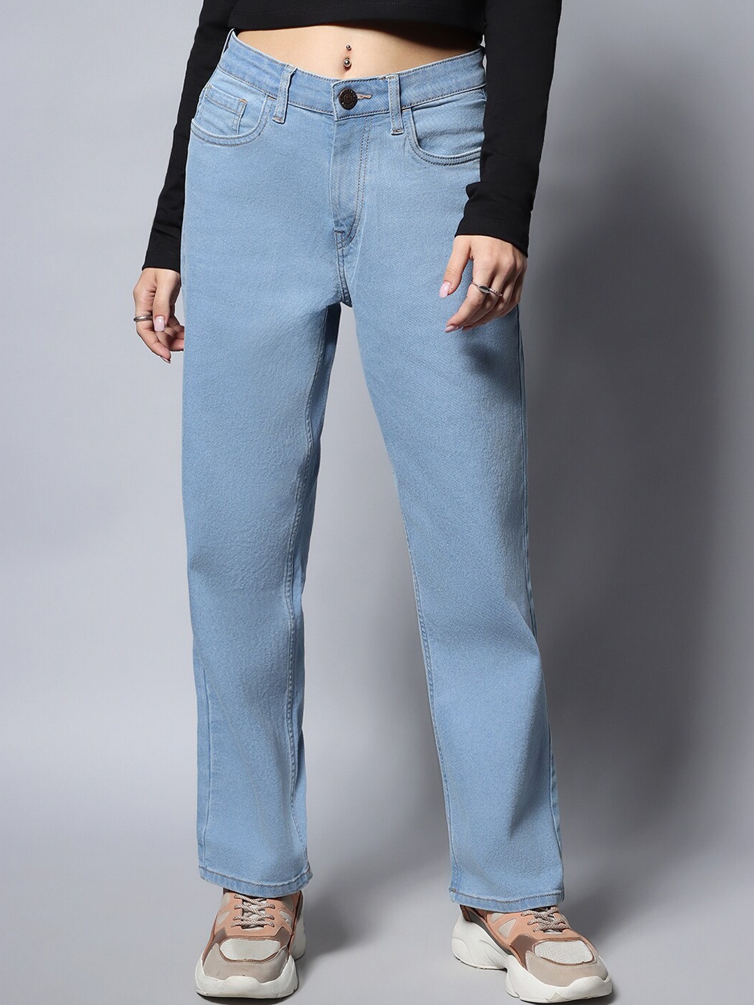 

High Star Stretch Dad Fit Clean Look Jeans, Blue
