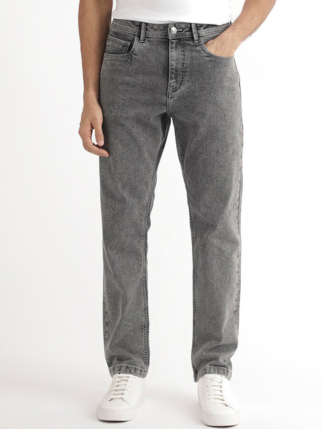 

RARE RABBIT Men Klune Regular Fit Cotton Stretchable Jeans, Grey