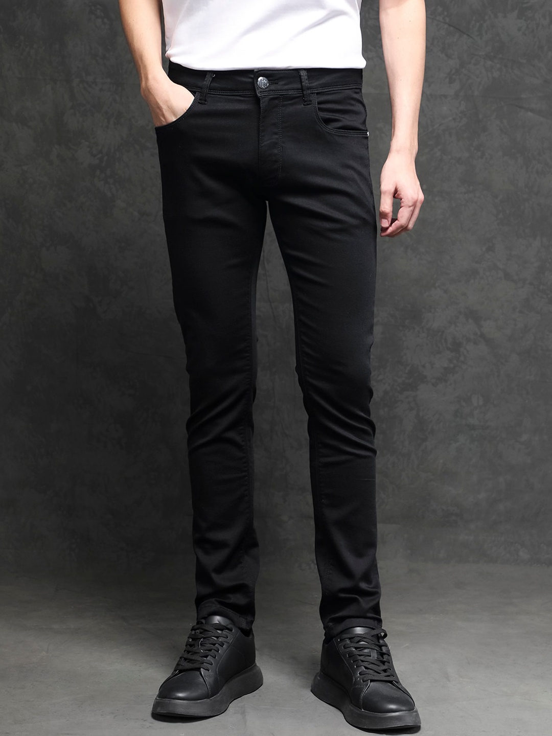 

RARE RABBIT Men Satinx S Slim Fit Cotton Stretchable Jeans, Black