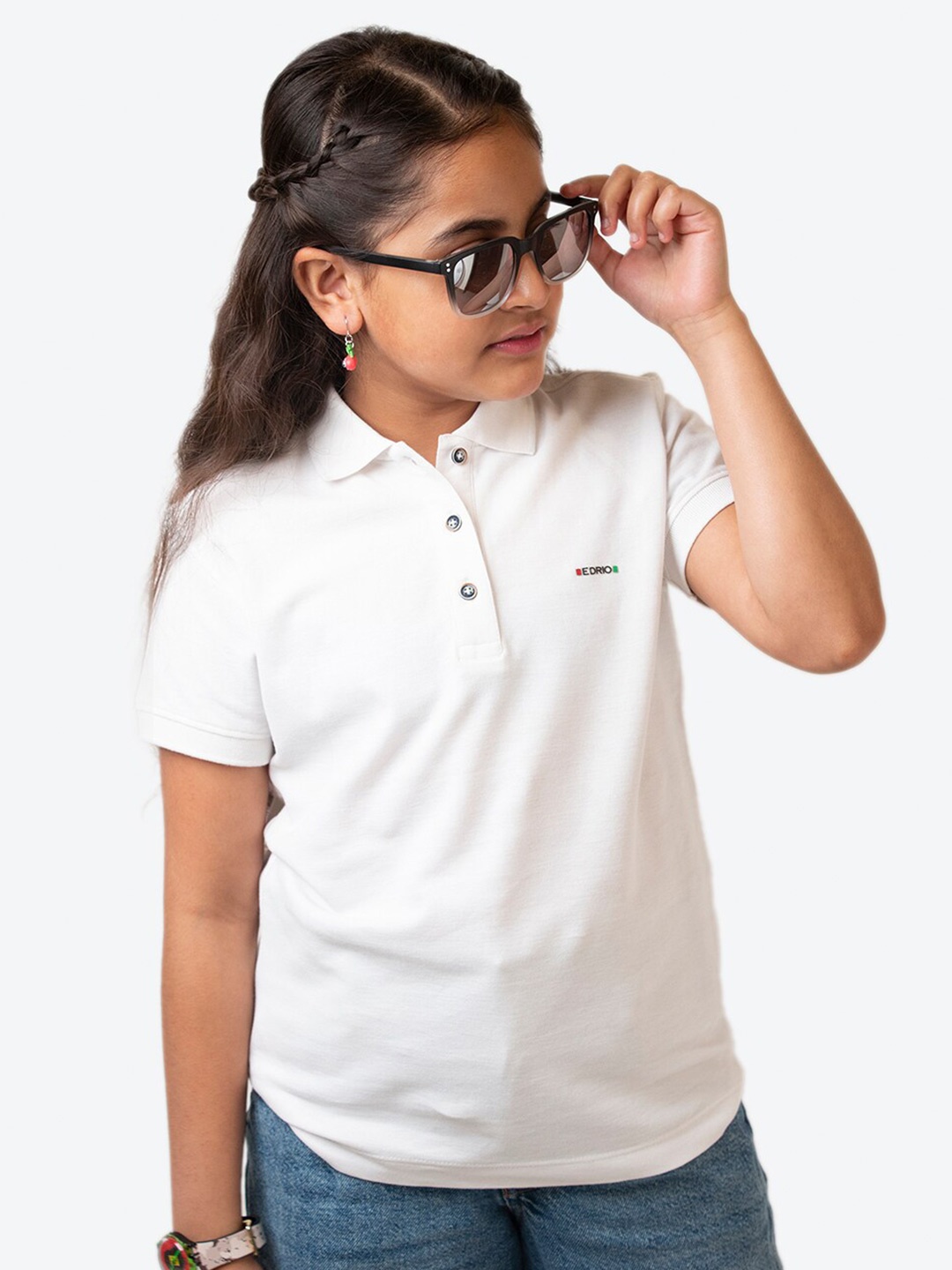

EDRIO Girls White Polo Collar T-shirt