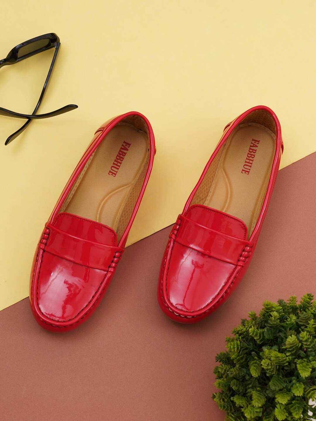 

FABBHUE Women Comfort Insole Penny Loafers, Red