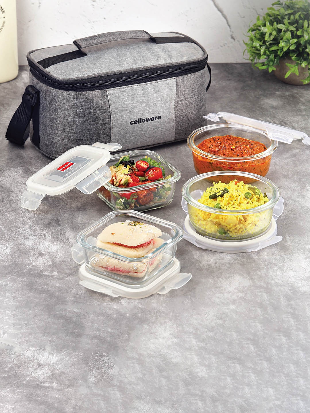 

Cello Delighta 4-Pieces Transparent Round & Square Glass Lunch Box 400 ml 320 ml