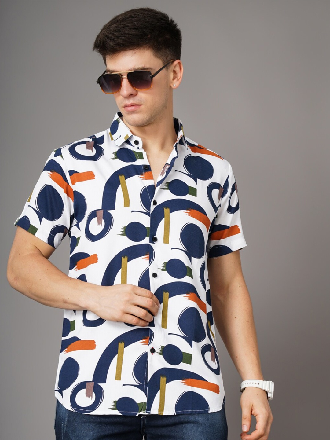 

PAUL STREET Standard Abstract Printed Slim Fit Casual Shirt, White