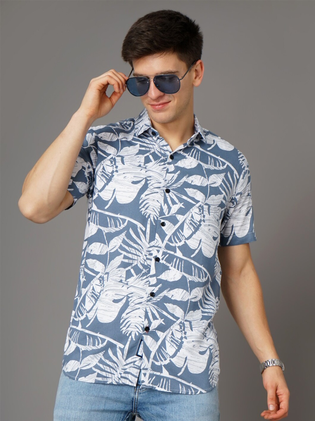 

PAUL STREET Standard Slim Fit Floral Printed Casual Shirt, Blue