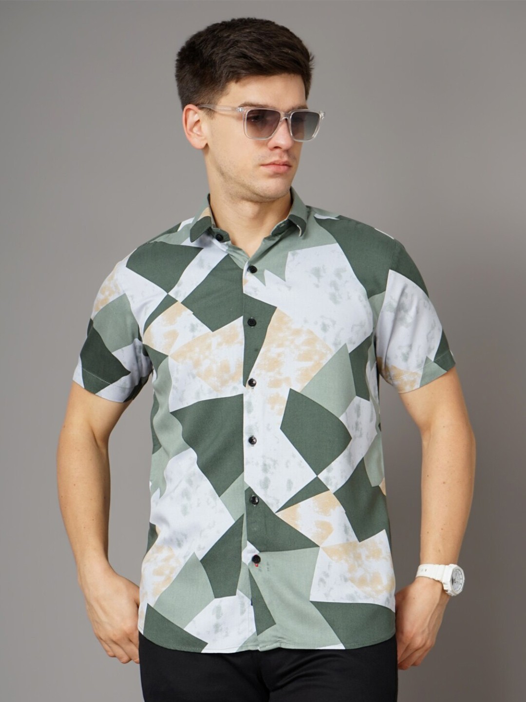 

PAUL STREET Standard Slim Fit Printed Casual Shirt, Green