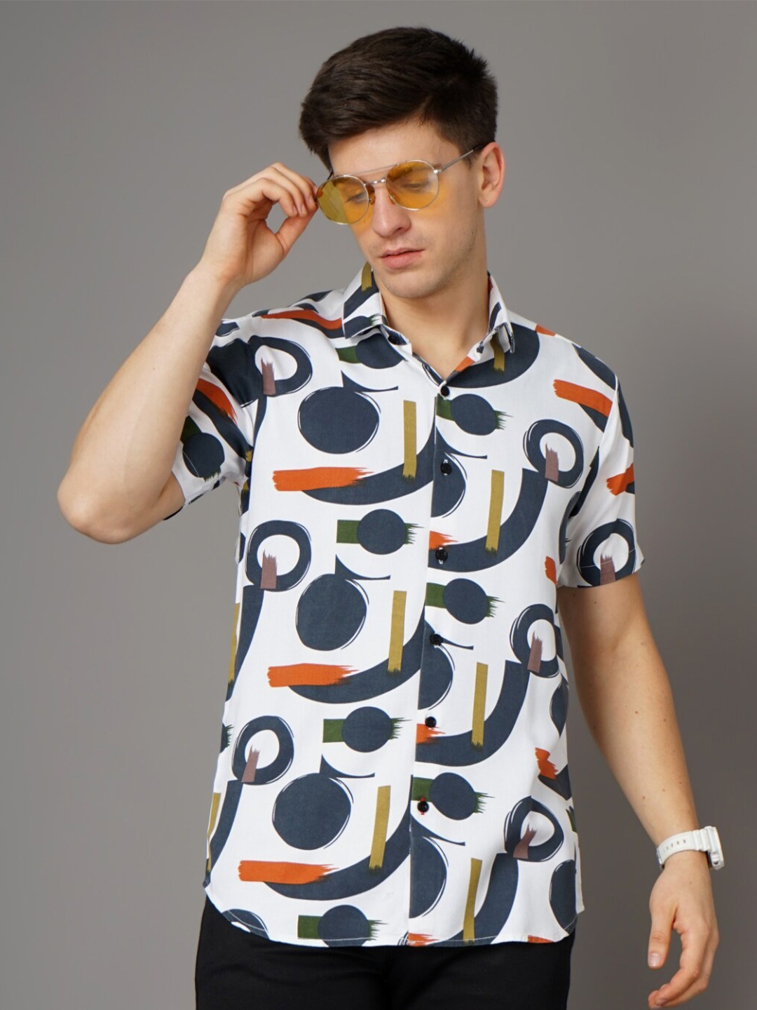 

PAUL STREET Standard Slim Fit Opaque Abstract Printed Casual Shirt, White
