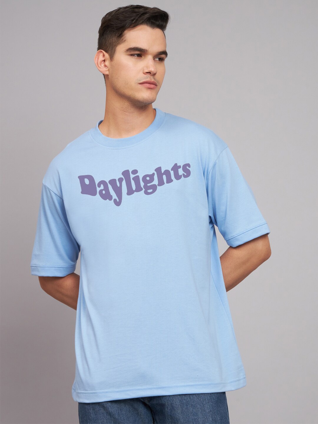 

Imsa Moda Typography Printed Cotton Oversized T-shirt, Blue