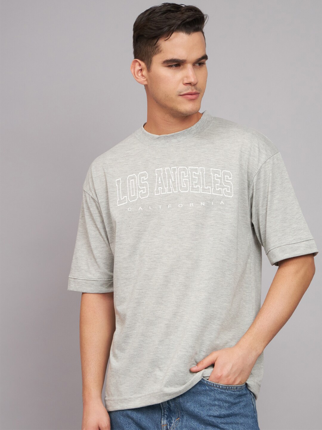 

Imsa Moda Typography Printed Cotton Oversized T-shirt, Grey