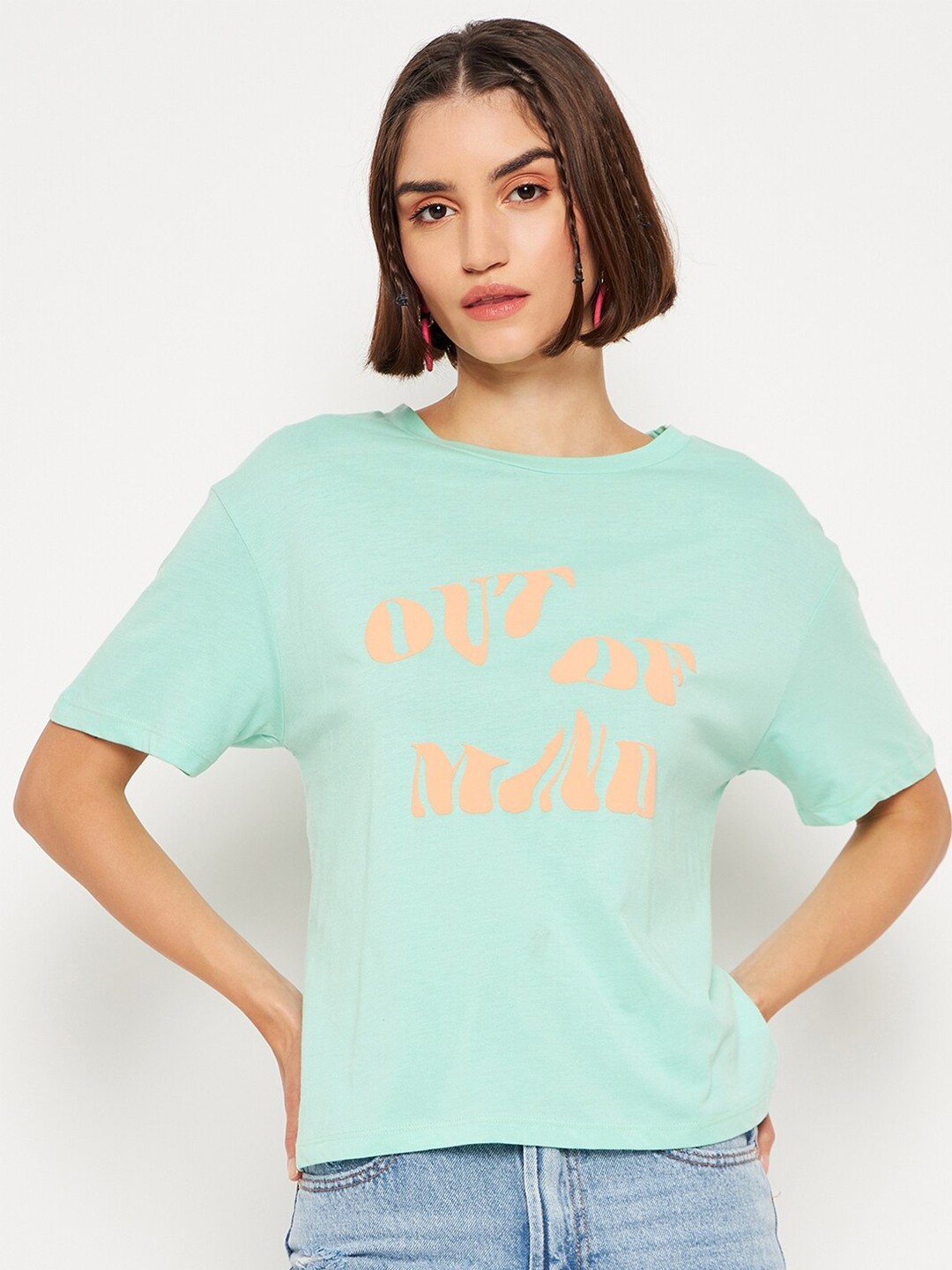 

Madame Typography Printed Round Neck Pure Cotton T-shirt, Green