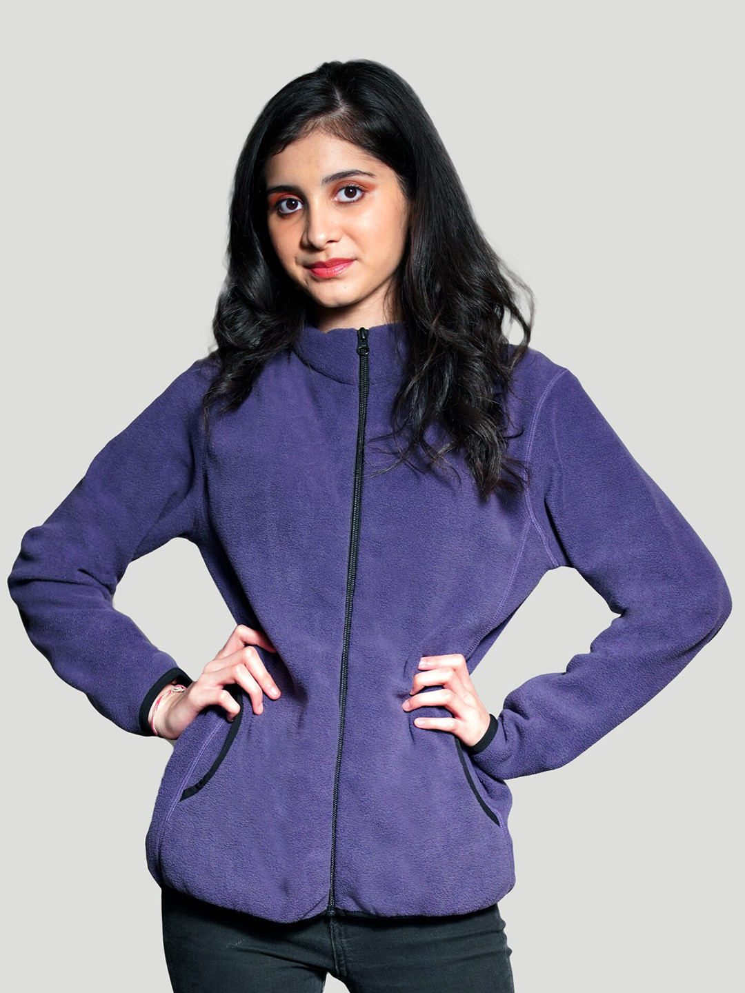 

EDRIO Mock Collar Long Sleeves Cotton Sweatshirt, Purple