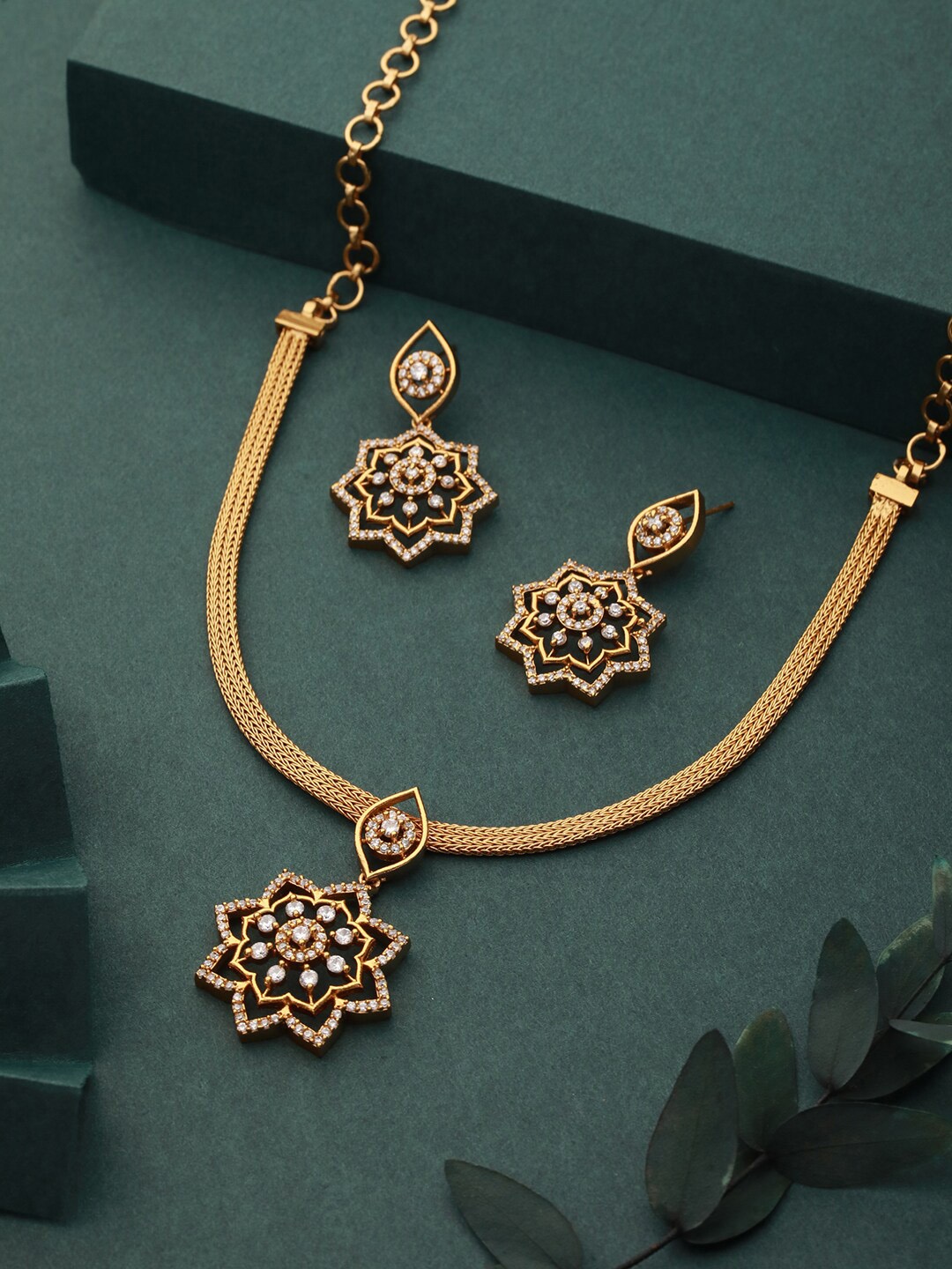 

Saraf RS Jewellery Gold-Plated Cubic Zirconia Studded Jewellery Set