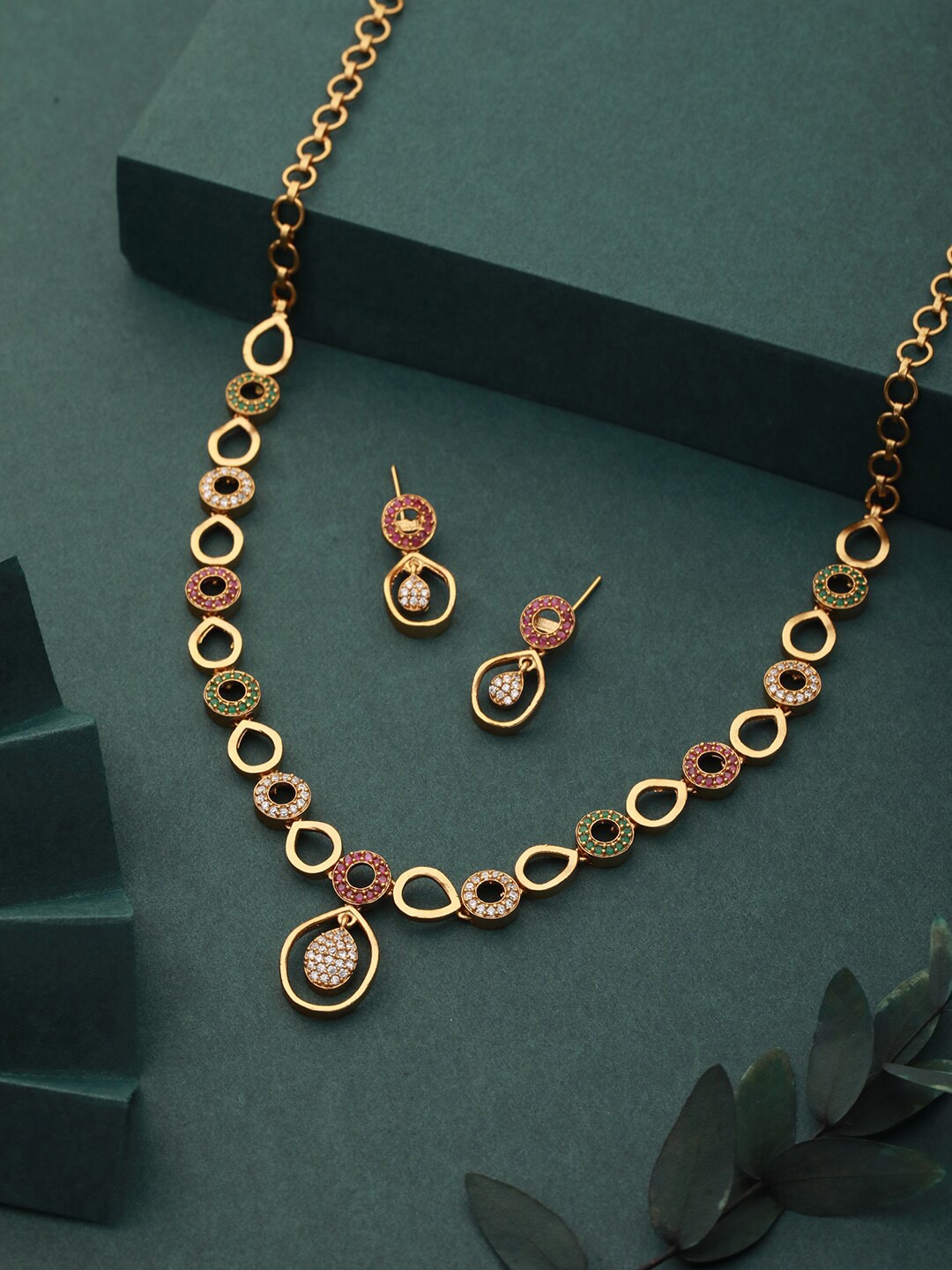 

Saraf RS Jewellery Gold-Plated Cubic Zirconia Studded Jewellery Set