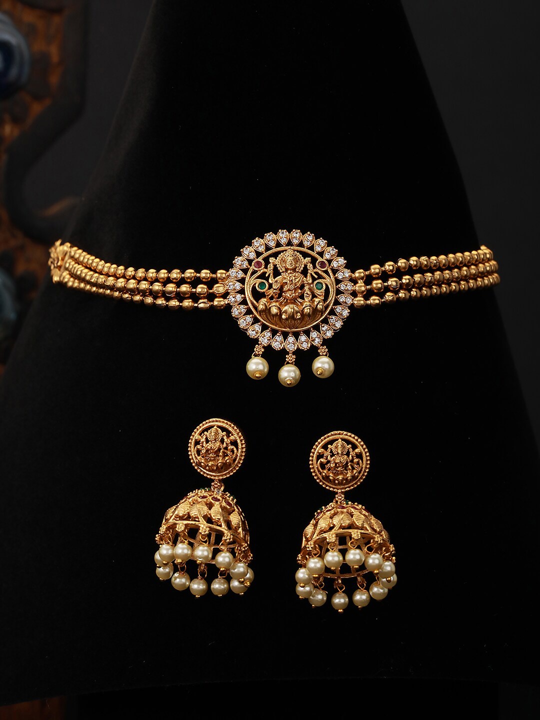 

Saraf RS Jewellery Gold-Plated Cubic Zirconia Studded Jewellery Set