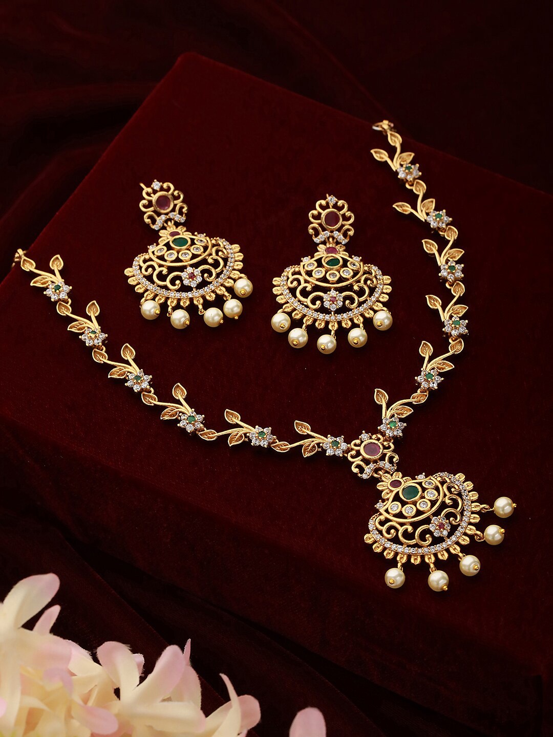 

Saraf RS Jewellery Gold-Plated Cubic Zirconia Studded Jewellery Set