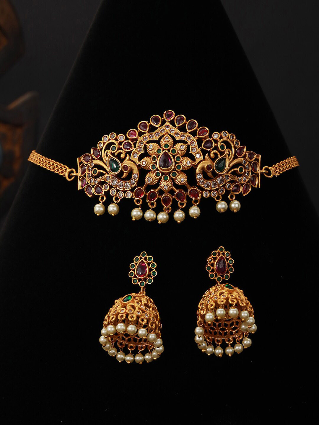 

Saraf RS Jewellery Gold-plated American Diamond Studded Jewellery Set