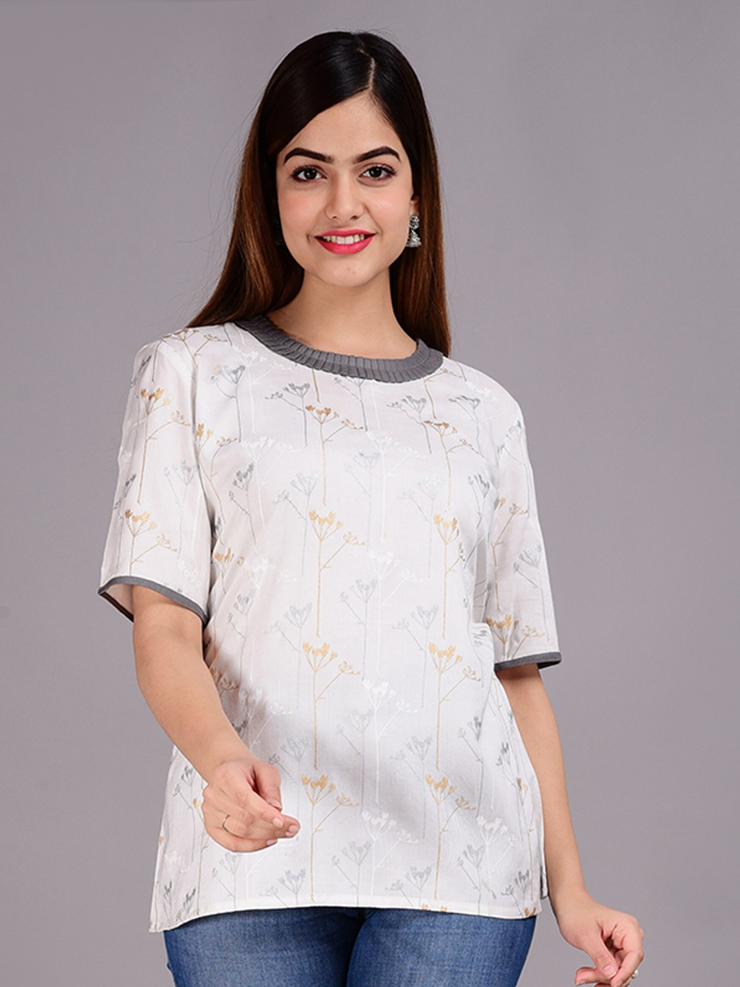 

Lovista Floral Printed Short Sleeves Top, White