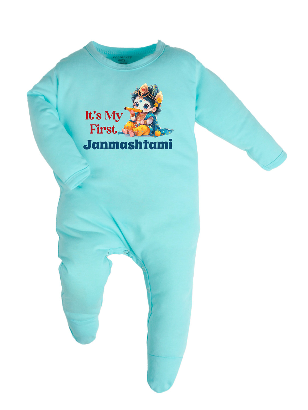 

FFLIRTYGO Infants Printed Pure Cotton Sleepsuit, Turquoise blue