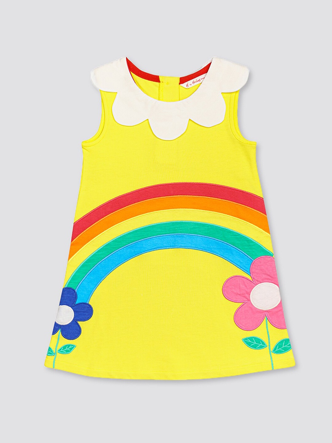 

H By Hamleys Girls Graphic Printed Pure Cotton A-Line Dress, Yellow