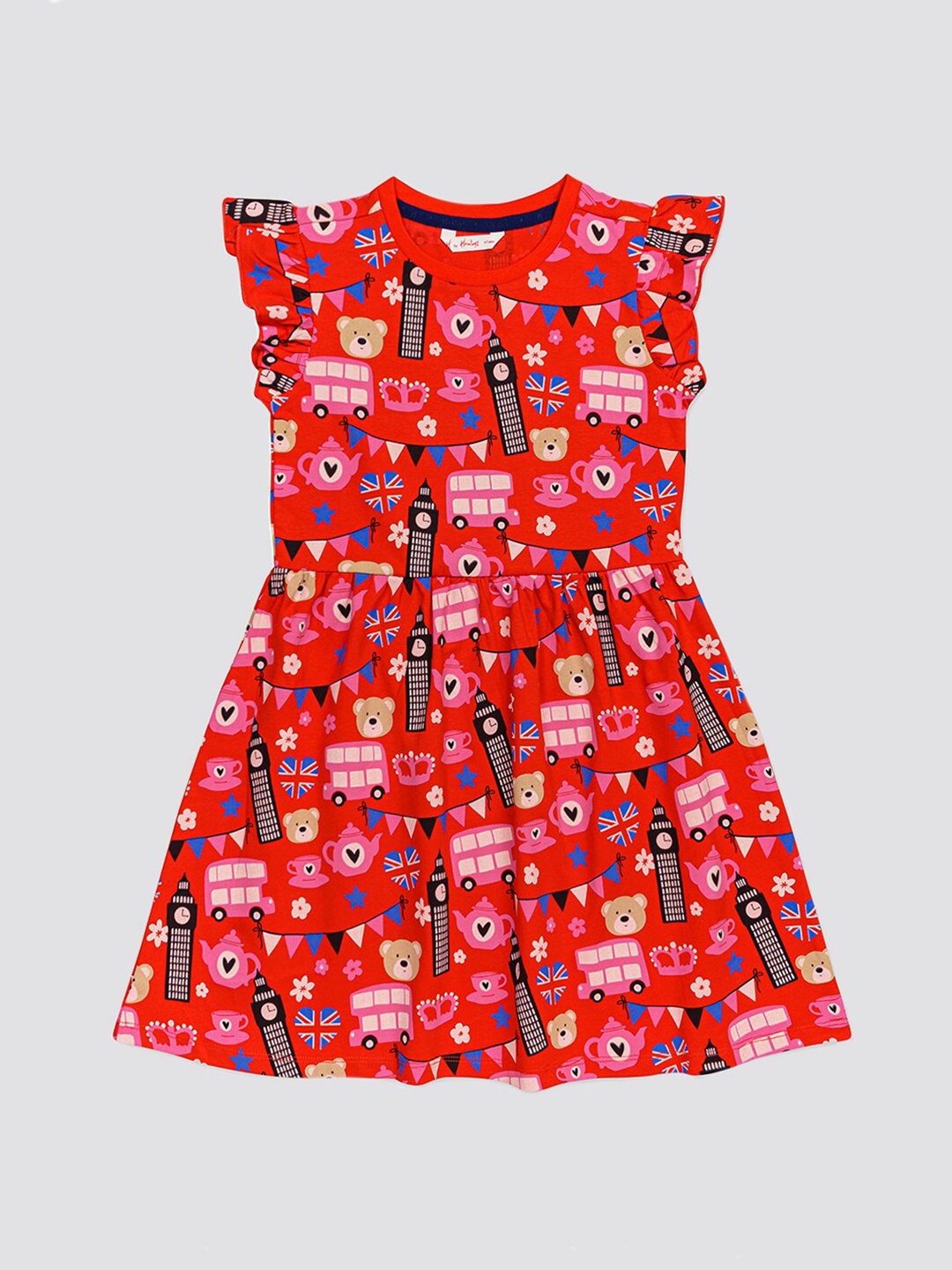 

H By Hamleys Girls Conversational Printed Fit & Flare Dress, Red