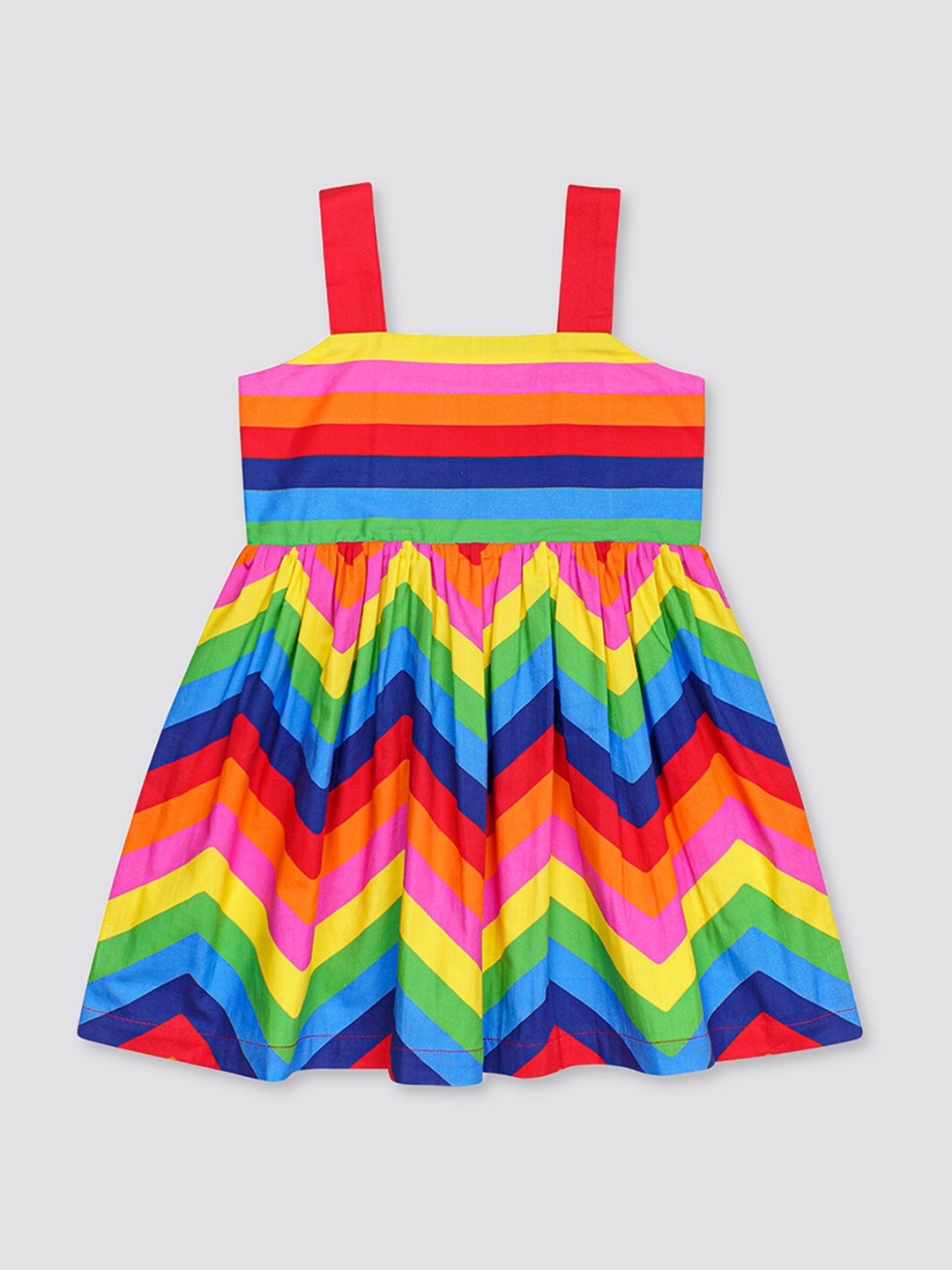 

H By Hamleys Infants Girls Candly Striped Pure Cotton Fit & Flare Dress, Red