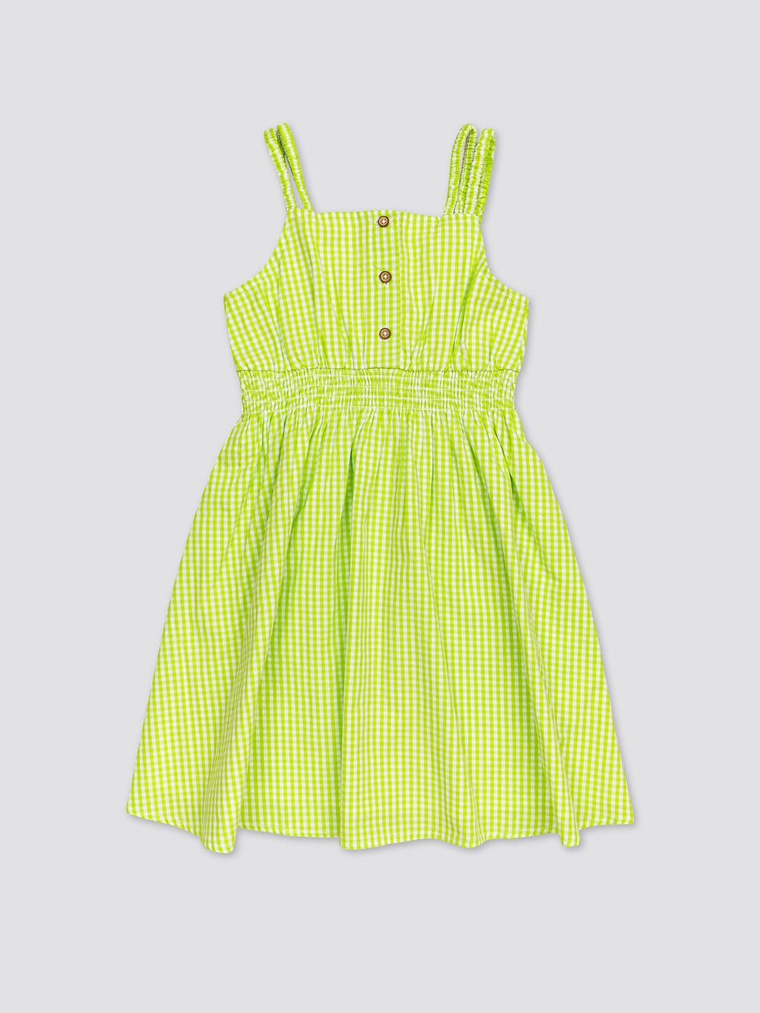 

H By Hamleys Girls Checked Shoulder Straps Pure Cotton Fit & Flare Dress, Green