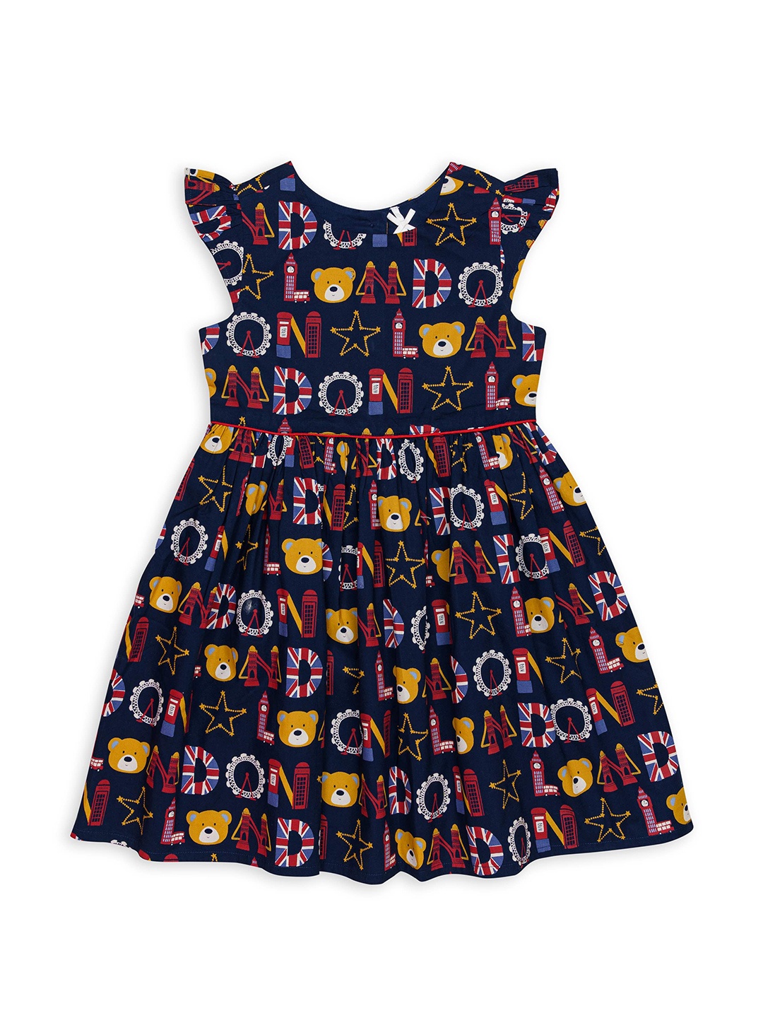 

H By Hamleys Graphic Printed Pure Cotton Fit & Flare Dress, Navy blue