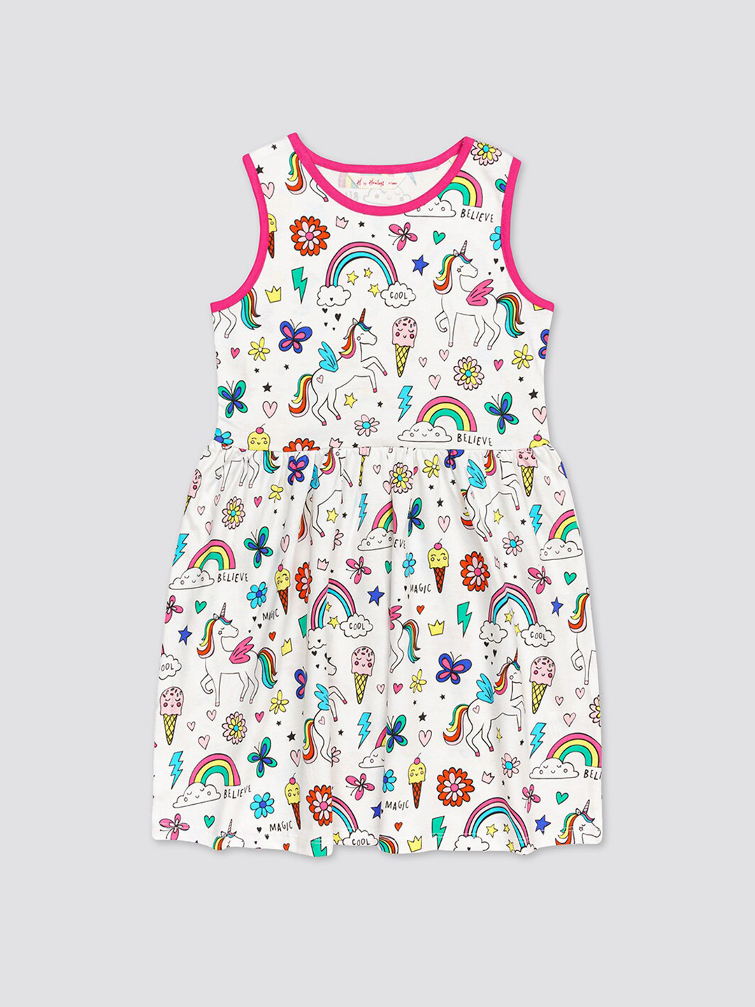 

H By Hamleys Graphic Printed Pure Cotton Fit & Flare Dress, White