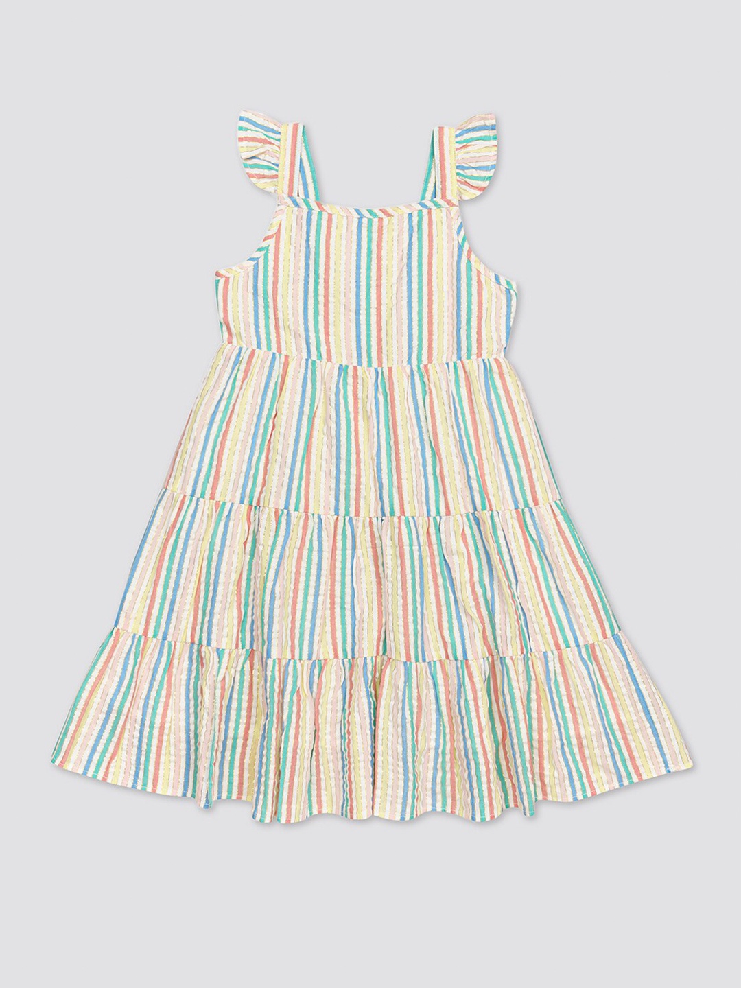 

H By Hamleys Striped Tiered Fit & Flare Dress, Yellow