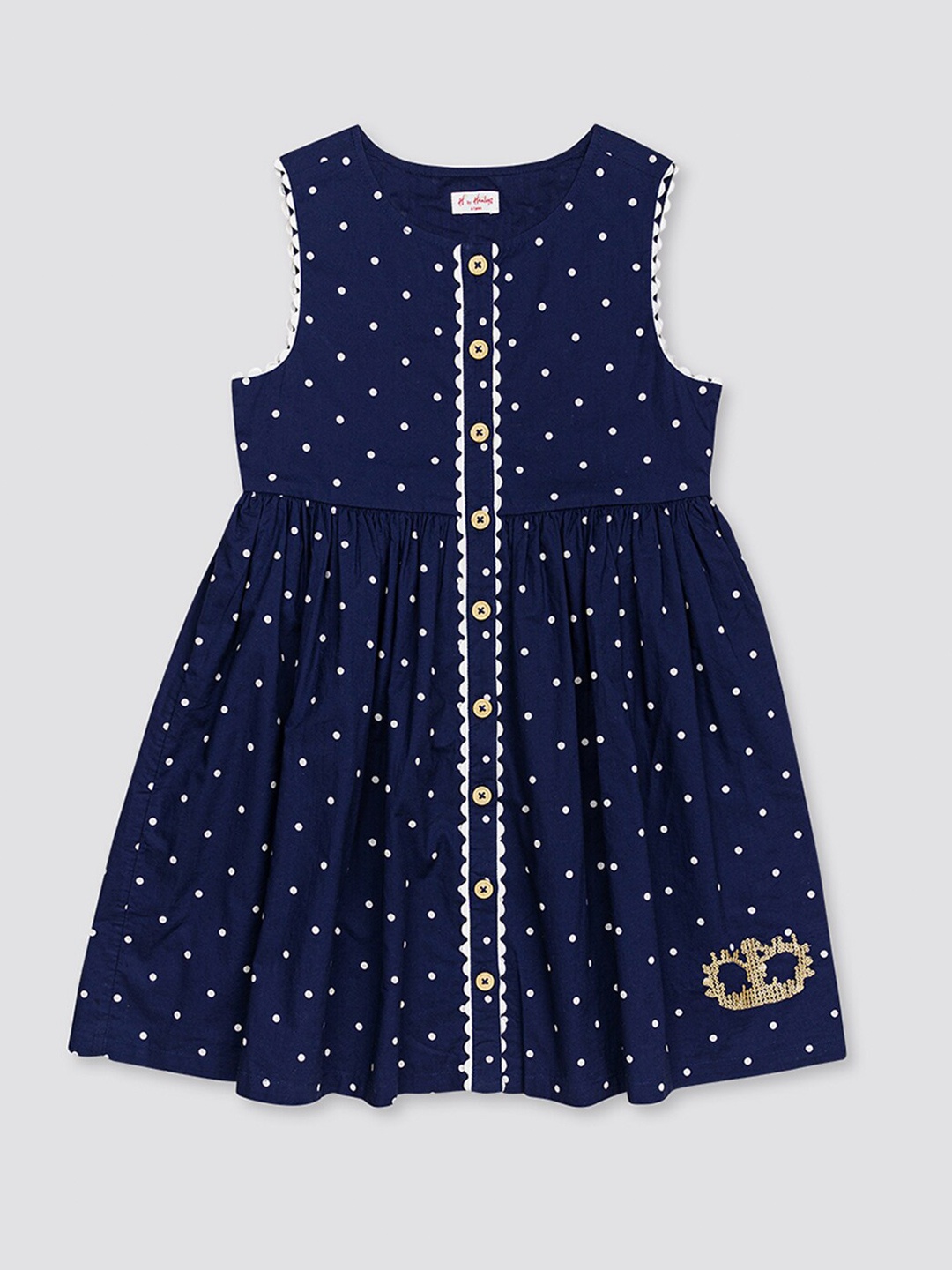 

H By Hamleys Girls Polka Dots Printed A-Line Dress, Navy blue