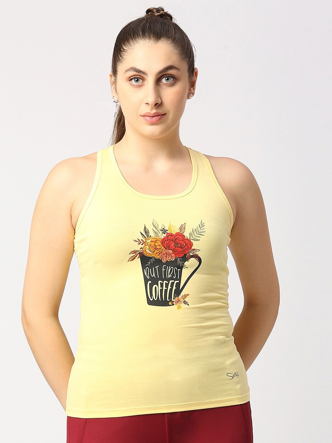 

Lovable Sport Graphic Printed Tank Top, Yellow