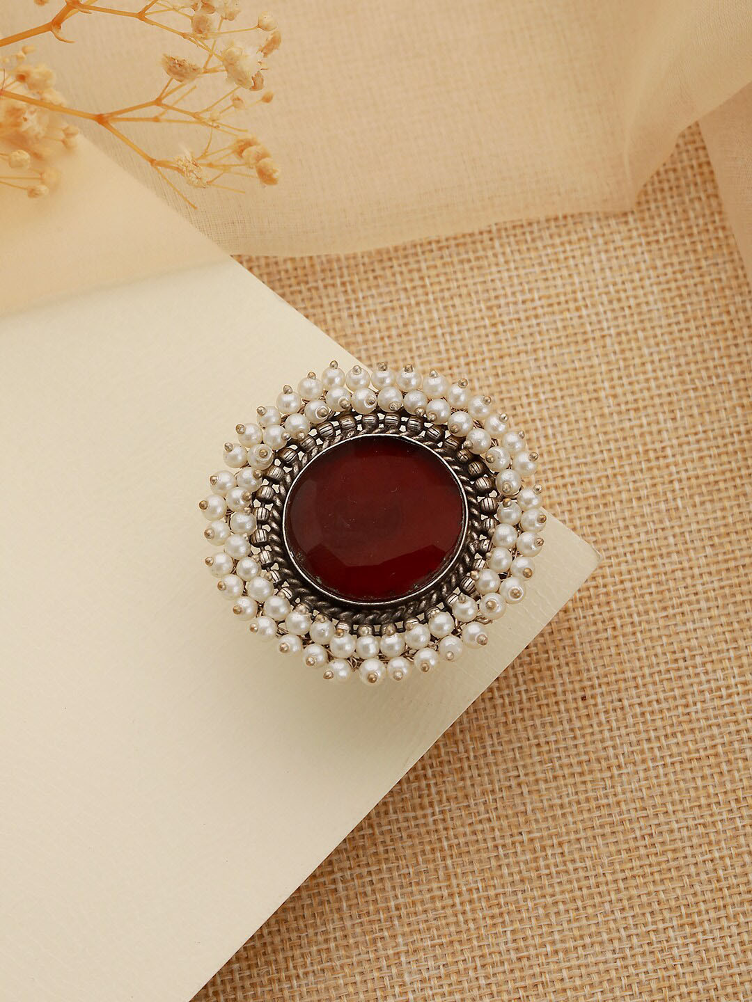 

Saraf RS Jewellery Silver-Plated Pearls Beaded Finger Ring