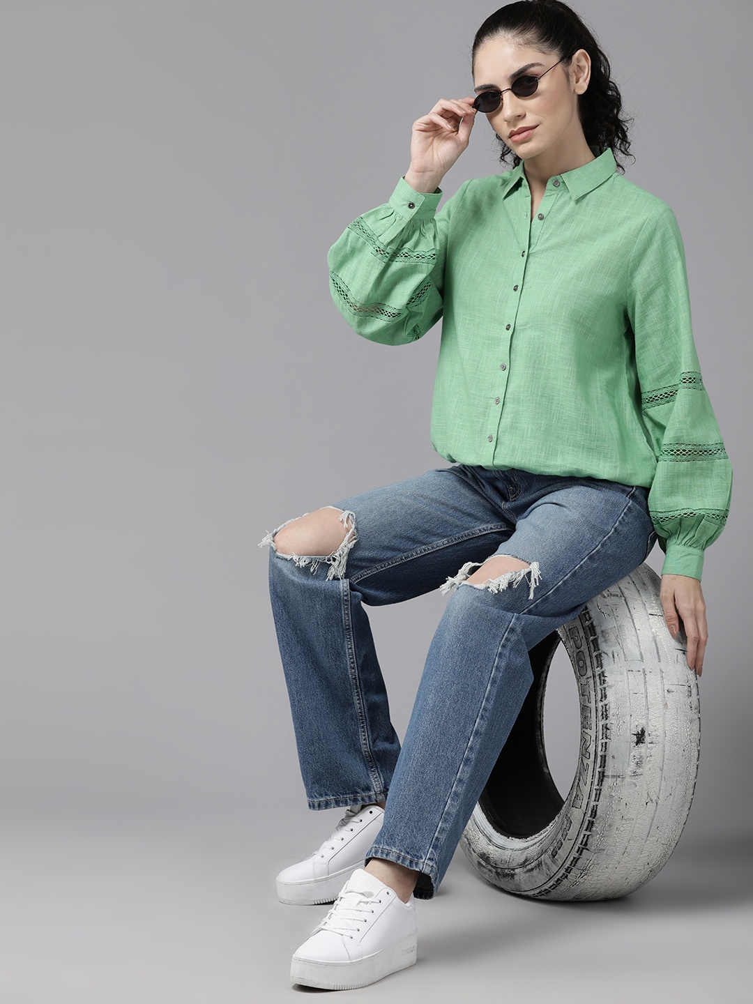 

Roadster Women Solid Opaque Casual Shirt, Green
