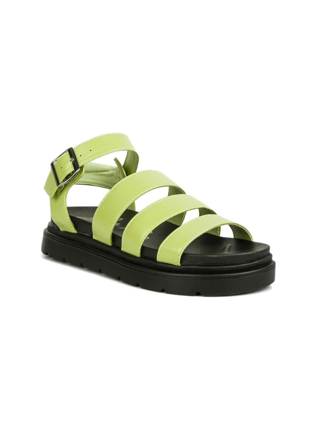 

London Rag Open Toe Flatform Heels With Buckle Closure, Green